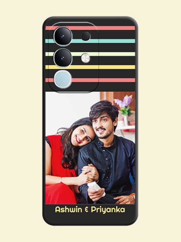 Color Stripes with Photo and Text on Photo On Space Black Custom Soft Matte Mobile Back Cover - Vivo Y31 Pro 5G