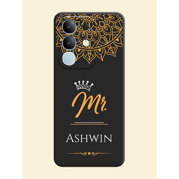 Mr Name with Floral Design On Space Black Custom Soft Matte Mobile Back Cover - Vivo Y31 Pro 5G Mr Name with Floral Design On Space Black Custom Soft Matte Mobile Back Cover - Vivo Y31 Pro 5G