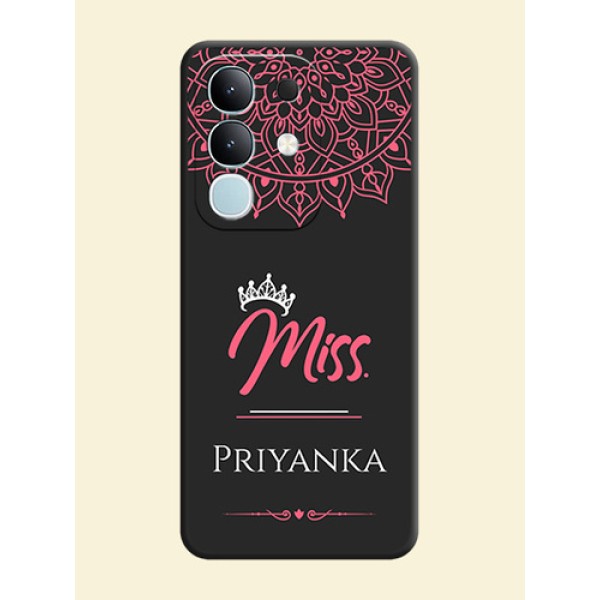 Mrs Name with Floral Design On Space Black Custom Soft Matte Mobile Back Cover - Vivo Y31 Pro 5G Mrs Name with Floral Design On Space Black Custom Soft Matte Mobile Back Cover - Vivo Y31 Pro 5G