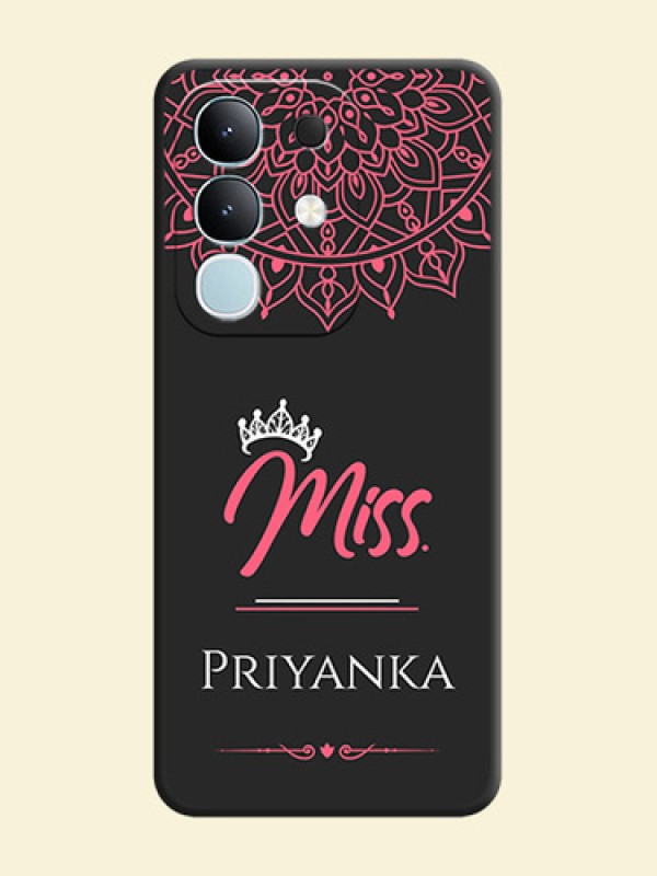 Mrs Name with Floral Design On Space Black Custom Soft Matte Mobile Back Cover - Vivo Y31 Pro 5G