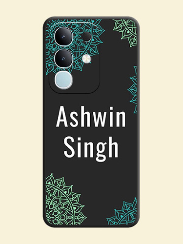 Your Name with Floral Design On Space Black Custom Soft Matte Mobile Back Cover - Vivo Y31 Pro 5G