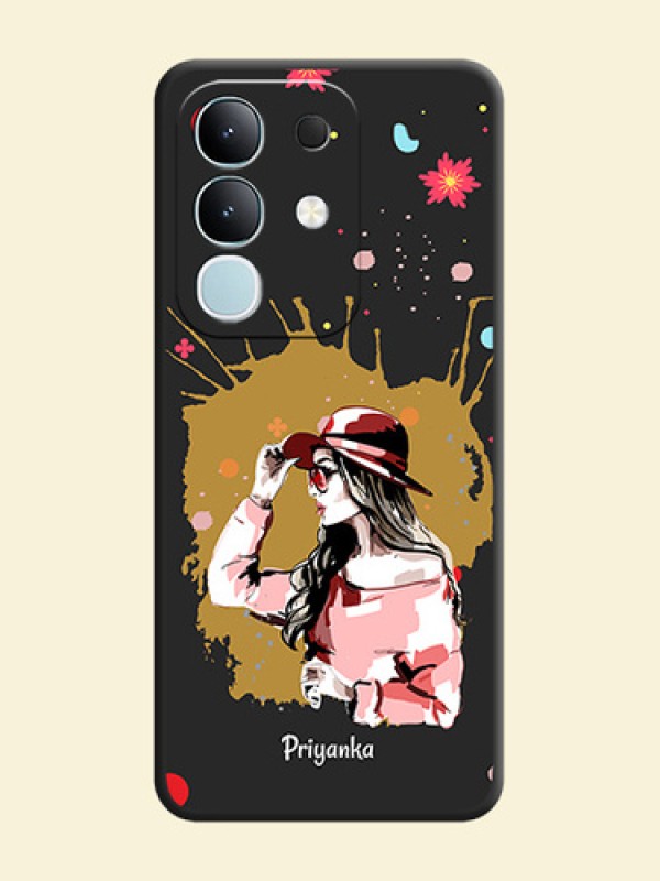 Mordern Lady With Color Splash Background With Custom Text On Space Black Custom Soft Matte Mobile Back Cover - Vivo Y31 Pro 5G
