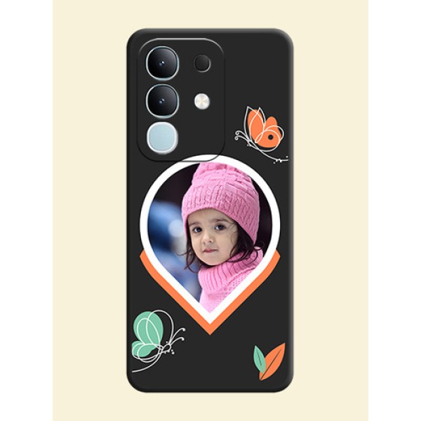 Upload Pic With Simple Butterly Design On Space Black Custom Soft Matte Mobile Back Cover - Vivo Y31 Pro 5G Upload Pic With Simple Butterly Design On Space Black Custom Soft Matte Mobile Back Cover - Vivo Y31 Pro 5G