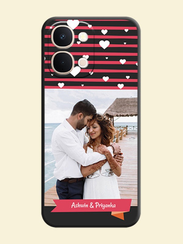 White Color Love Symbols with Pink Lines Pattern On Space Black Custom Soft Matte Mobile Back Cover - Vivo Y31t 5G