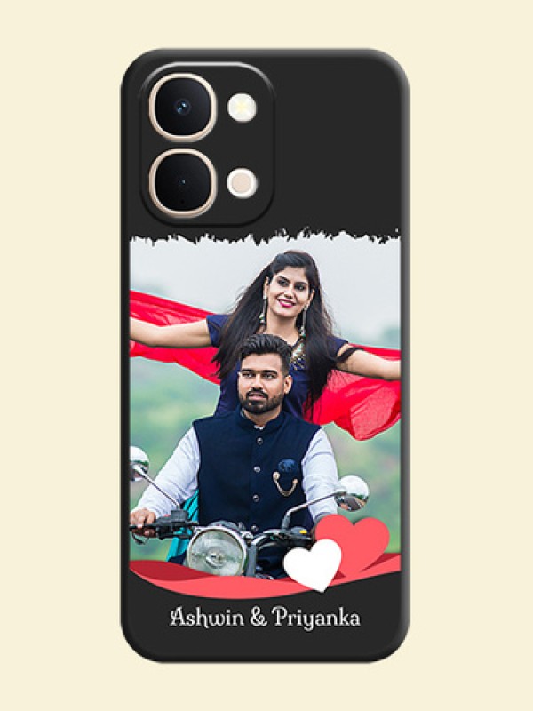 Pin Color Love Shaped Ribbon Design with Text On Space Black Custom Soft Matte Mobile Back Cover - Vivo Y31t 5G