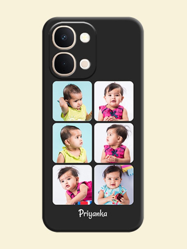 Floral Art with 6 Image Holder on Photo On Space Black Custom Soft Matte Mobile Back Cover - Vivo Y31t 5G