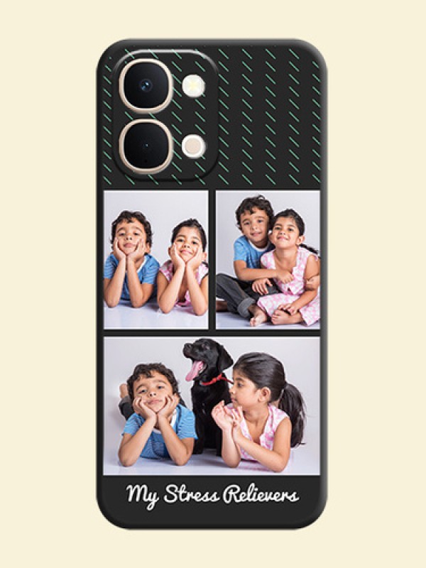 Cross Dotted Pattern with 2 Image Holder On Space Black Custom Soft Matte Mobile Back Cover - Vivo Y31t 5G