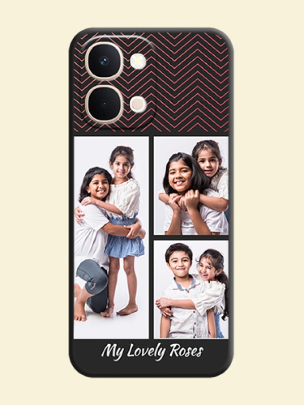 Wave Pattern with 3 Image Holder On Space Black Custom Soft Matte Mobile Back Cover - Vivo Y31t 5G