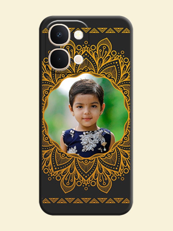 Round Image with Floral Design On Space Black Custom Soft Matte Mobile Back Cover - Vivo Y31t 5G