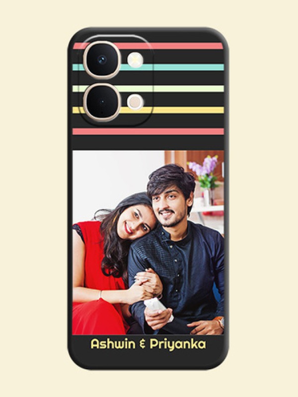 Color Stripes with Photo and Text on Photo On Space Black Custom Soft Matte Mobile Back Cover - Vivo Y31t 5G