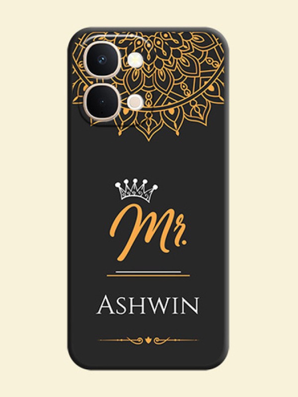 Mr Name with Floral Design On Space Black Custom Soft Matte Mobile Back Cover - Vivo Y31t 5G