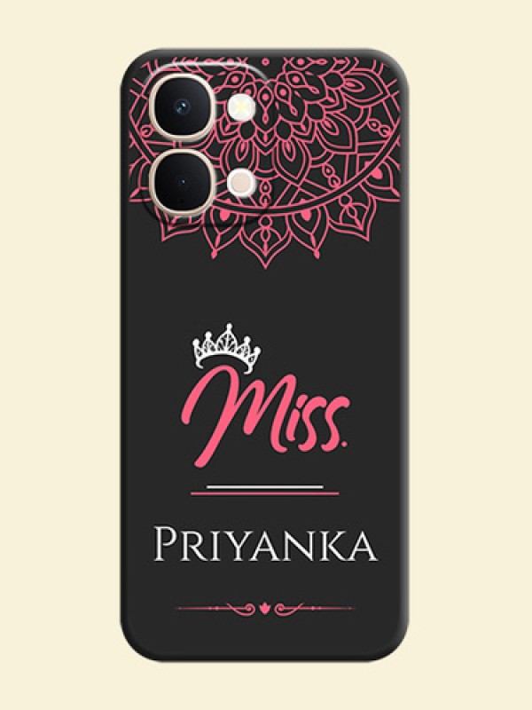 Mrs Name with Floral Design On Space Black Custom Soft Matte Mobile Back Cover - Vivo Y31t 5G