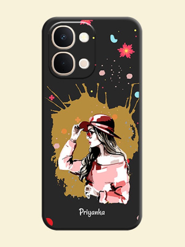 Mordern Lady With Color Splash Background With Custom Text On Space Black Custom Soft Matte Mobile Back Cover - Vivo Y31t 5G