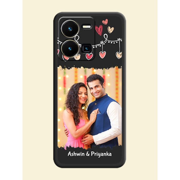 Pink Love Hangings with Name on Space Black Custom Soft Matte Phone Cases - Vivo Y35 Pink Love Hangings with Name on Space Black Custom Soft Matte Phone Cases - Vivo Y35