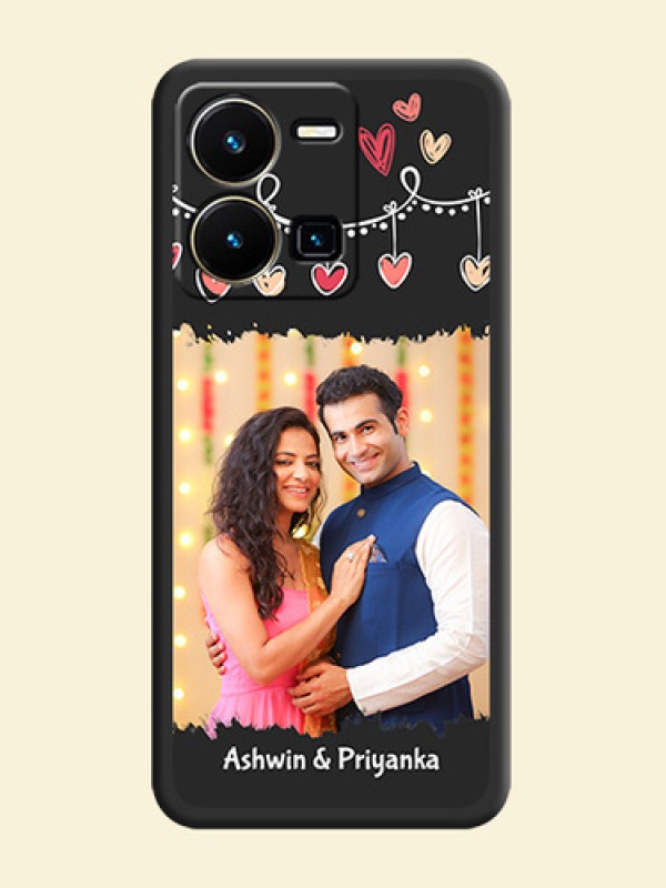 Pink Love Hangings with Name on Space Black Custom Soft Matte Phone Cases - Vivo Y35
