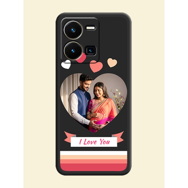 Love Shaped Photo with Colorful Stripes on Personalised Space Black Soft Matte Cases - Vivo Y35 Love Shaped Photo with Colorful Stripes on Personalised Space Black Soft Matte Cases - Vivo Y35