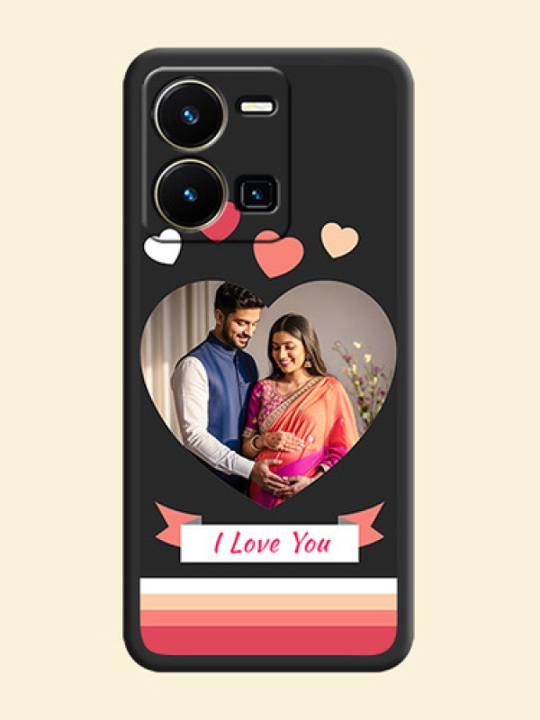 Love Shaped Photo with Colorful Stripes on Personalised Space Black Soft Matte Cases - Vivo Y35