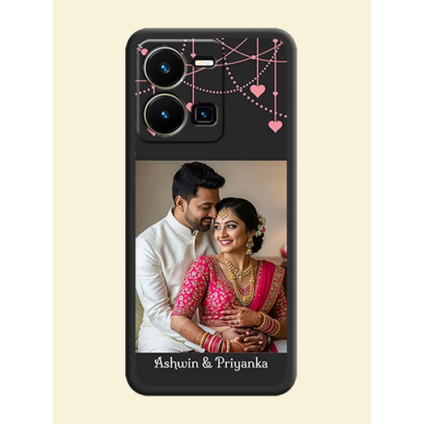 Pink Love Hangings with Text on Space Black Custom Soft Matte Back Cover - Vivo Y35 Pink Love Hangings with Text on Space Black Custom Soft Matte Back Cover - Vivo Y35