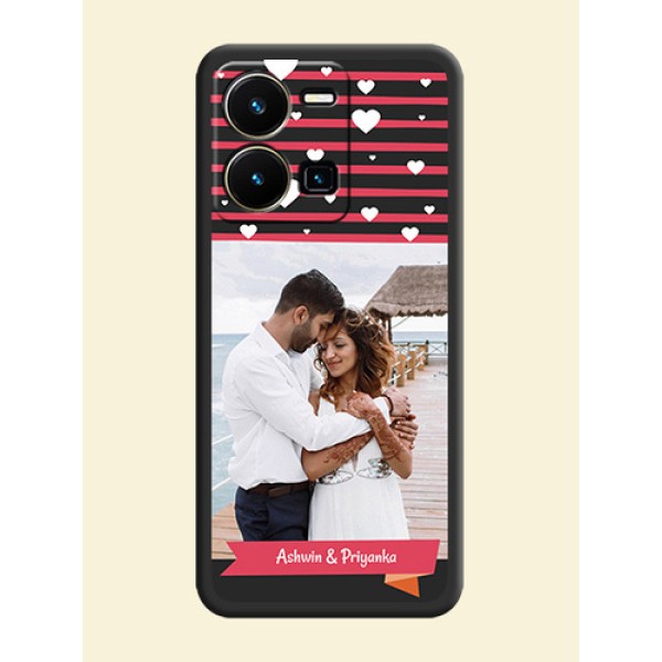 White Color Love Symbols with Pink Lines Pattern on Space Black Custom Soft Matte Phone Cases - Vivo Y35 White Color Love Symbols with Pink Lines Pattern on Space Black Custom Soft Matte Phone Cases - Vivo Y35