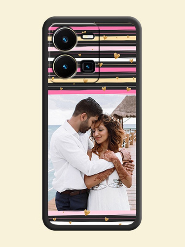 Multicolor Lines and Golden Love Symbols Design on Photo on Space Black Soft Matte Mobile Cover - Vivo Y35