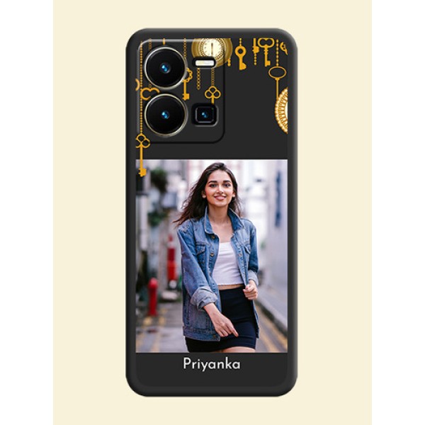 Decorative Design with Text on Space Black Custom Soft Matte Back Cover - Vivo Y35