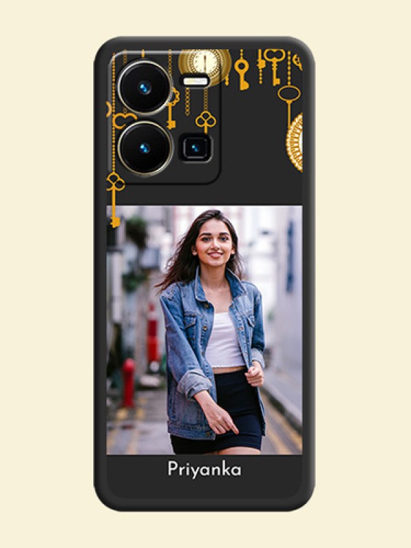 Decorative Design with Text on Space Black Custom Soft Matte Back Cover - Vivo Y35