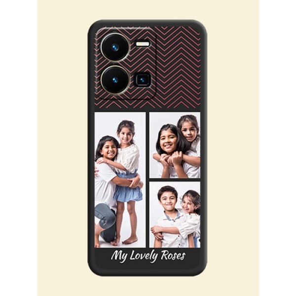 Wave Pattern with 3 Image Holder on Space Black Custom Soft Matte Back Cover - Vivo Y35 Wave Pattern with 3 Image Holder on Space Black Custom Soft Matte Back Cover - Vivo Y35