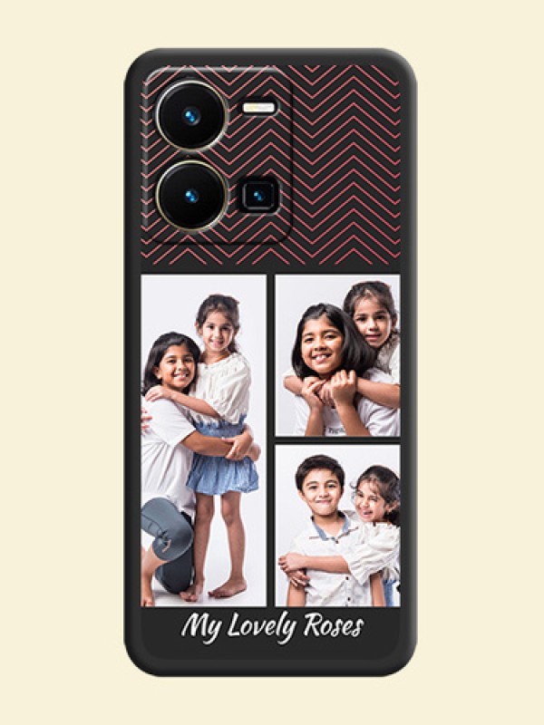 Wave Pattern with 3 Image Holder on Space Black Custom Soft Matte Back Cover - Vivo Y35