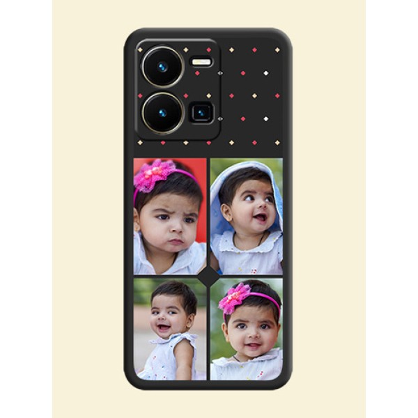 Multicolor Dotted Pattern with 4 Image Holder on Space Black Custom Soft Matte Phone Cases - Vivo Y35 Multicolor Dotted Pattern with 4 Image Holder on Space Black Custom Soft Matte Phone Cases - Vivo Y35