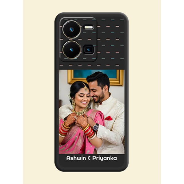 Line Pattern Design with Text on Space Black Custom Soft Matte Phone Back Cover - Vivo Y35 Line Pattern Design with Text on Space Black Custom Soft Matte Phone Back Cover - Vivo Y35
