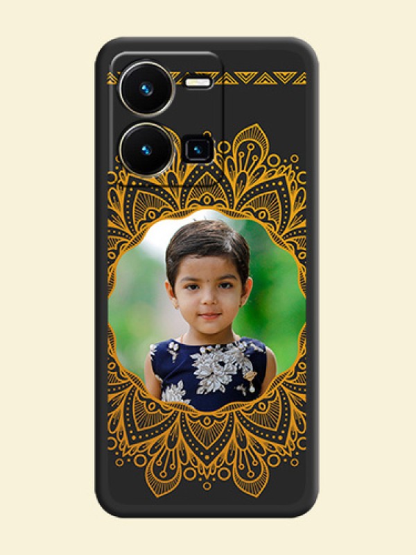 Round Image with Floral Design on Photo on Space Black Soft Matte Mobile Cover - Vivo Y35