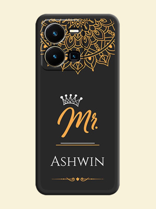 Mr Name with Floral Design  on Personalised Space Black Soft Matte Cases - Vivo Y35
