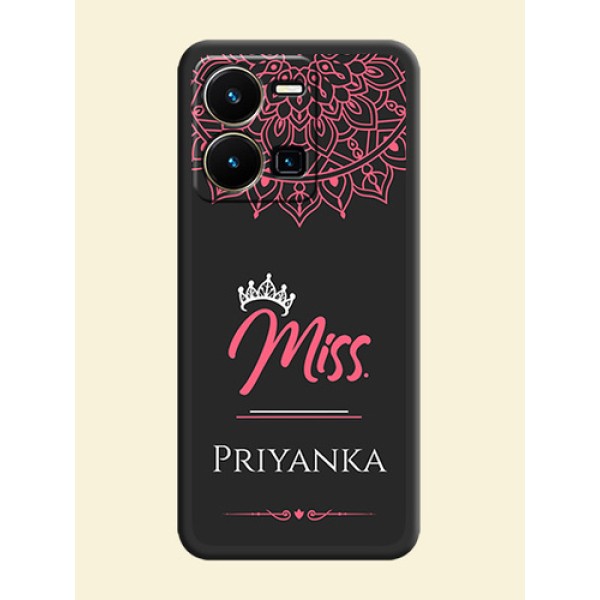 Mrs Name with Floral Design on Space Black Personalized Soft Matte Phone Covers - Vivo Y35 Mrs Name with Floral Design on Space Black Personalized Soft Matte Phone Covers - Vivo Y35