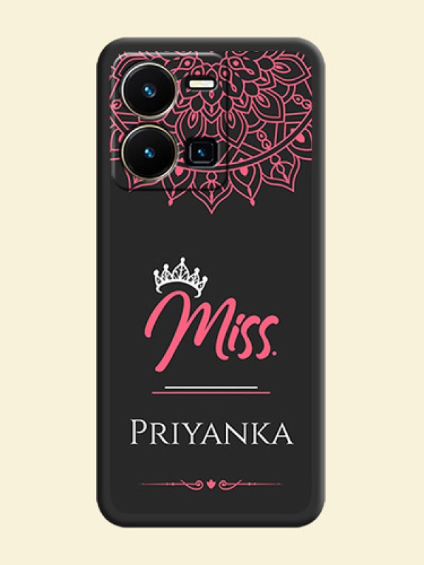 Mrs Name with Floral Design on Space Black Personalized Soft Matte Phone Covers - Vivo Y35