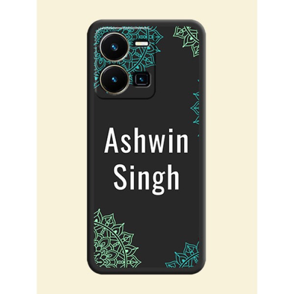 Your Name with Floral Design on Space Black Custom Soft Matte Back Cover - Vivo Y35 Your Name with Floral Design on Space Black Custom Soft Matte Back Cover - Vivo Y35