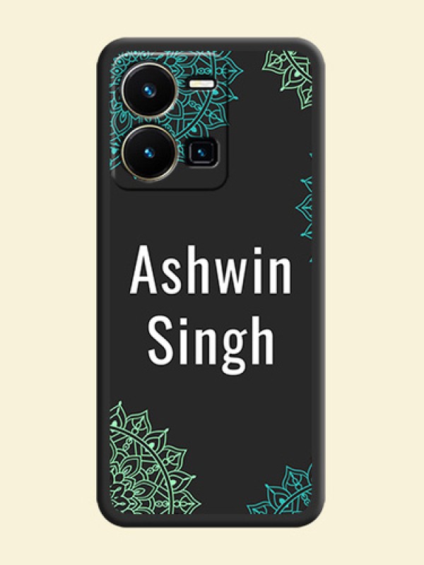 Your Name with Floral Design on Space Black Custom Soft Matte Back Cover - Vivo Y35