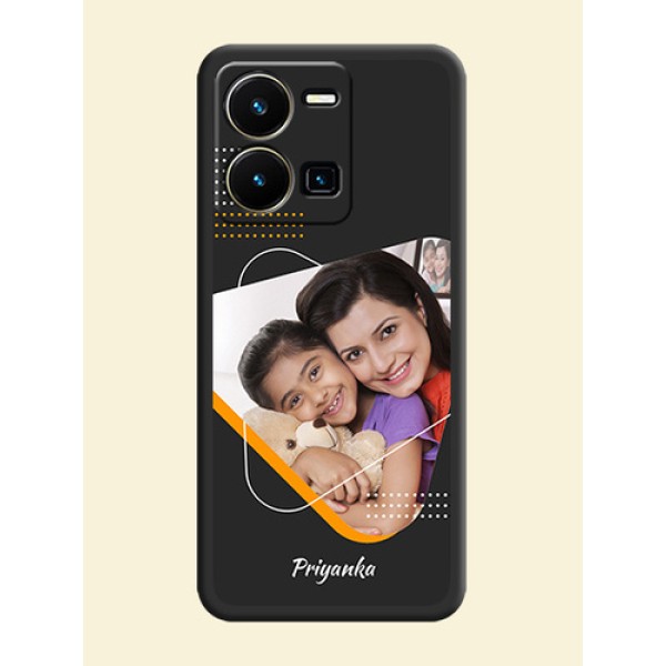 Yellow Triangle on Photo on Space Black Soft Matte Phone Cover - Vivo Y35 Yellow Triangle on Photo on Space Black Soft Matte Phone Cover - Vivo Y35