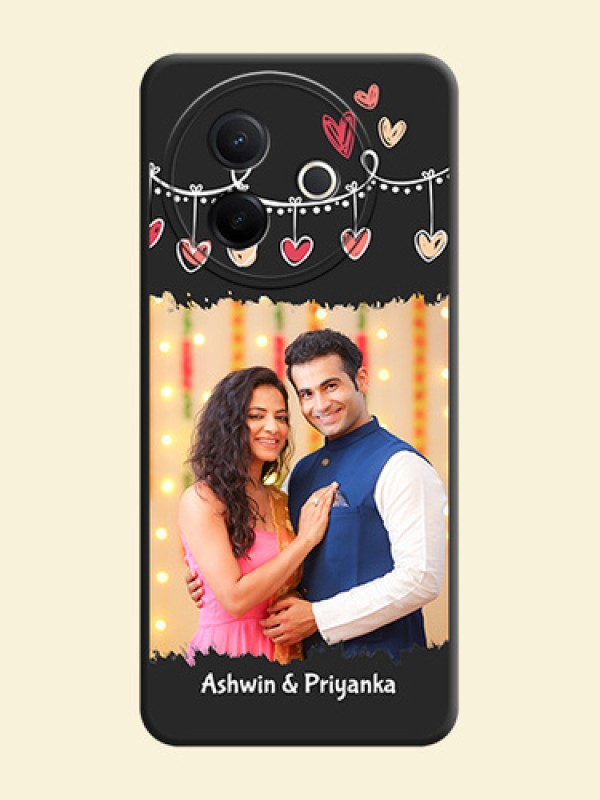 Pink Love Hangings with Name On Space Black Custom Soft Matte Mobile Back Cover - Vivo Y39 5G