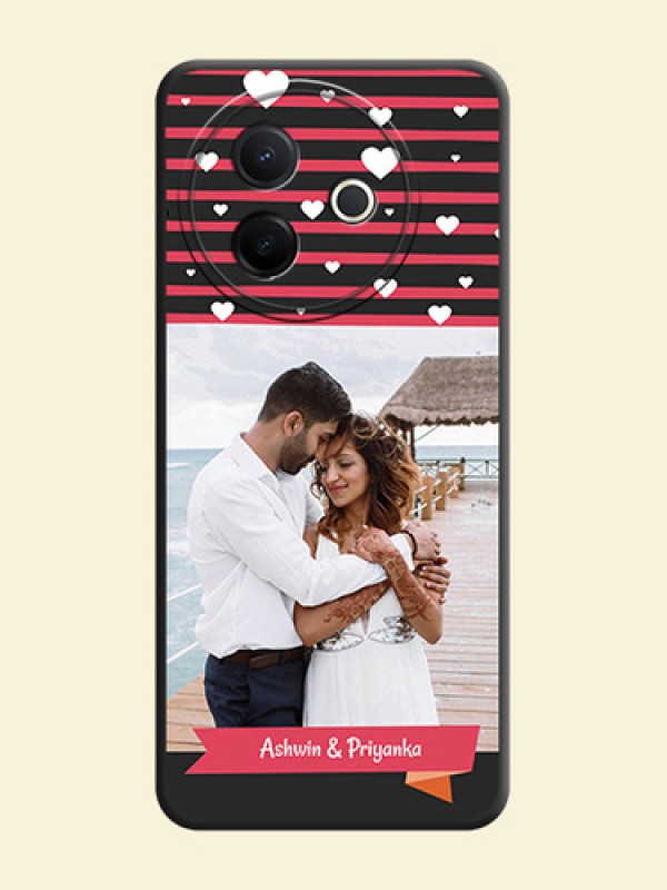 White Color Love Symbols with Pink Lines Pattern On Space Black Custom Soft Matte Mobile Back Cover - Vivo Y39 5G