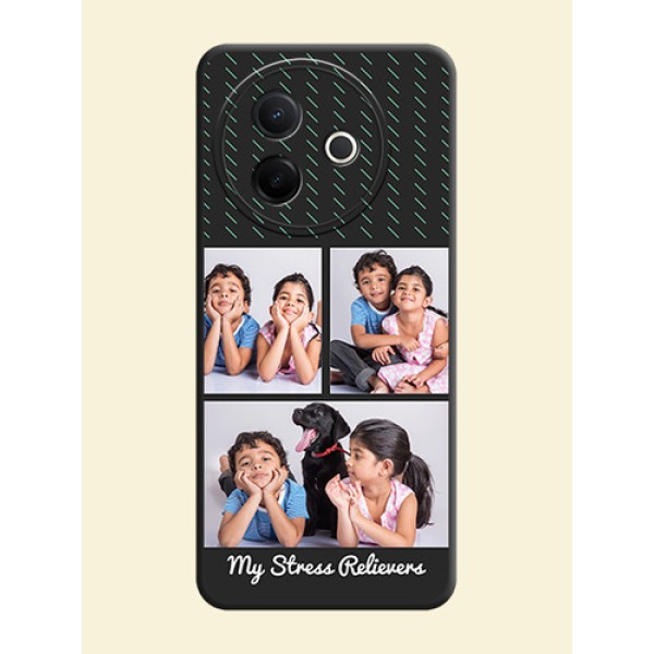 Cross Dotted Pattern with 2 Image Holder On Space Black Custom Soft Matte Mobile Back Cover - Vivo Y39 5G Cross Dotted Pattern with 2 Image Holder On Space Black Custom Soft Matte Mobile Back Cover - Vivo Y39 5G