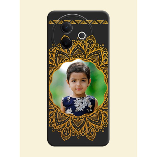 Round Image with Floral Design On Space Black Custom Soft Matte Mobile Back Cover - Vivo Y39 5G Round Image with Floral Design On Space Black Custom Soft Matte Mobile Back Cover - Vivo Y39 5G