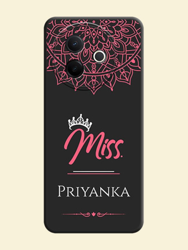 Mrs Name with Floral Design On Space Black Custom Soft Matte Mobile Back Cover - Vivo Y39 5G