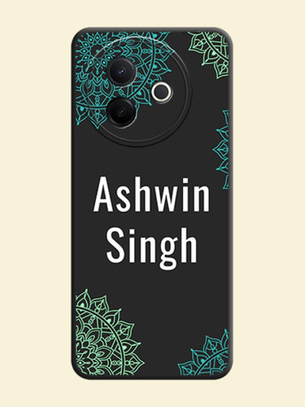 Your Name with Floral Design On Space Black Custom Soft Matte Mobile Back Cover - Vivo Y39 5G