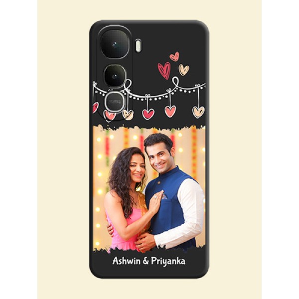 Pink Love Hangings with Name On Space Black Custom Soft Matte Mobile Back Cover - Vivo Y400 5G Pink Love Hangings with Name On Space Black Custom Soft Matte Mobile Back Cover - Vivo Y400 5G