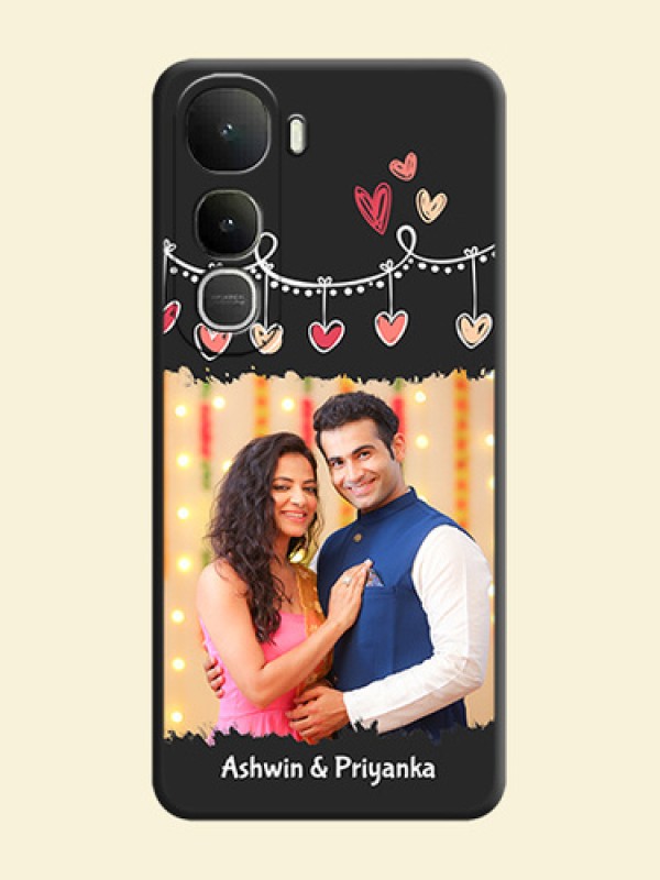 Pink Love Hangings with Name On Space Black Custom Soft Matte Mobile Back Cover - Vivo Y400 5G