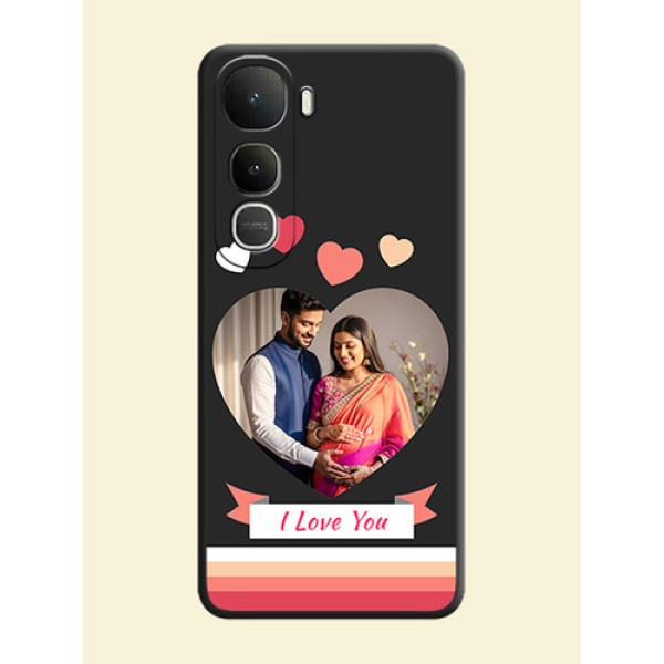 Love Shaped Photo with Colorful Stripes On Space Black Custom Soft Matte Mobile Back Cover - Vivo Y400 5G Love Shaped Photo with Colorful Stripes On Space Black Custom Soft Matte Mobile Back Cover - Vivo Y400 5G