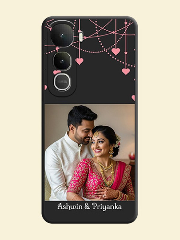 Pink Love Hangings with Text On Space Black Custom Soft Matte Mobile Back Cover - Vivo Y400 5G