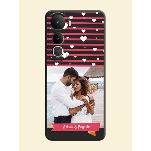White Color Love Symbols with Pink Lines Pattern On Space Black Custom Soft Matte Mobile Back Cover - Vivo Y400 5G