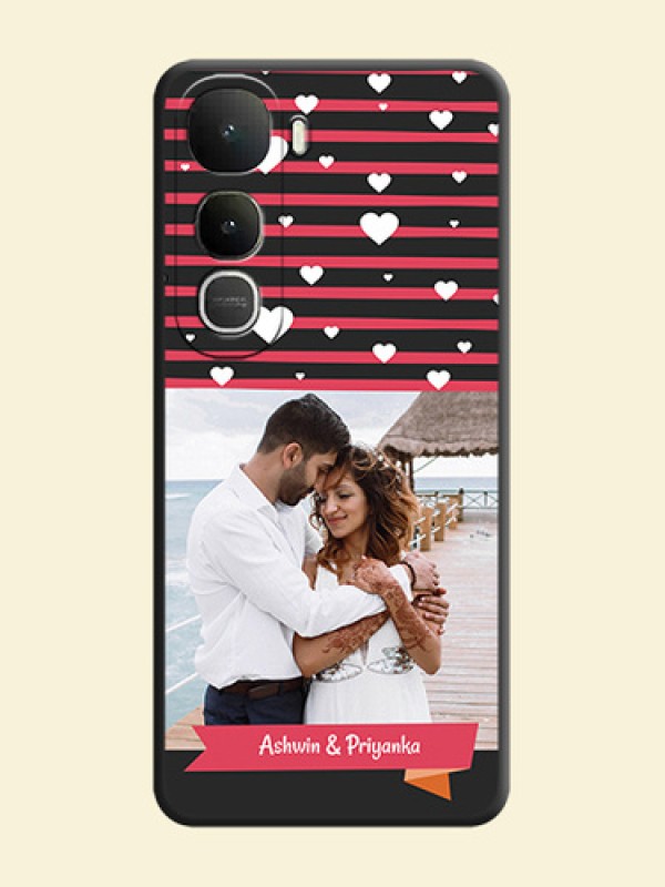 White Color Love Symbols with Pink Lines Pattern On Space Black Custom Soft Matte Mobile Back Cover - Vivo Y400 5G