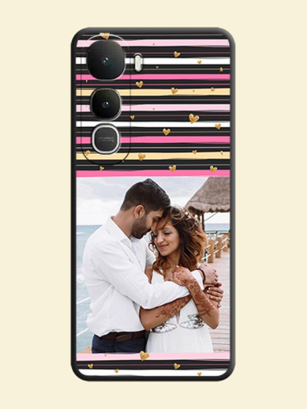 Multicolor Lines and Golden Love Symbols Design on Photo On Space Black Custom Soft Matte Mobile Back Cover - Vivo Y400 5G
